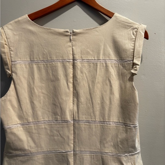 Adrianna Papell Beige Midi Dress with Subtle Stripes business casual cap sleeve - Picture 6 of 15